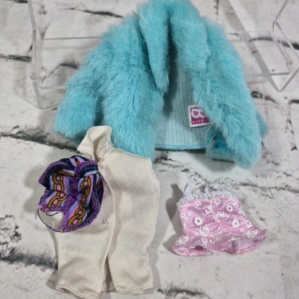 Vintage Barbie‎ Doll Clothes Lot Denim Vests Fringe Jeans Skirts Tops Fur Coat
